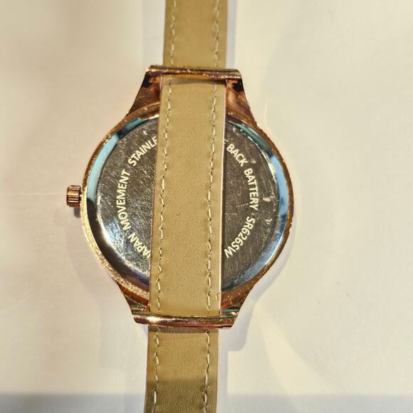 Women's JS Quartz Watch Rose Gold Dial Crystal Bezel Faux Leather Band 38mm - Picture 7 of 13